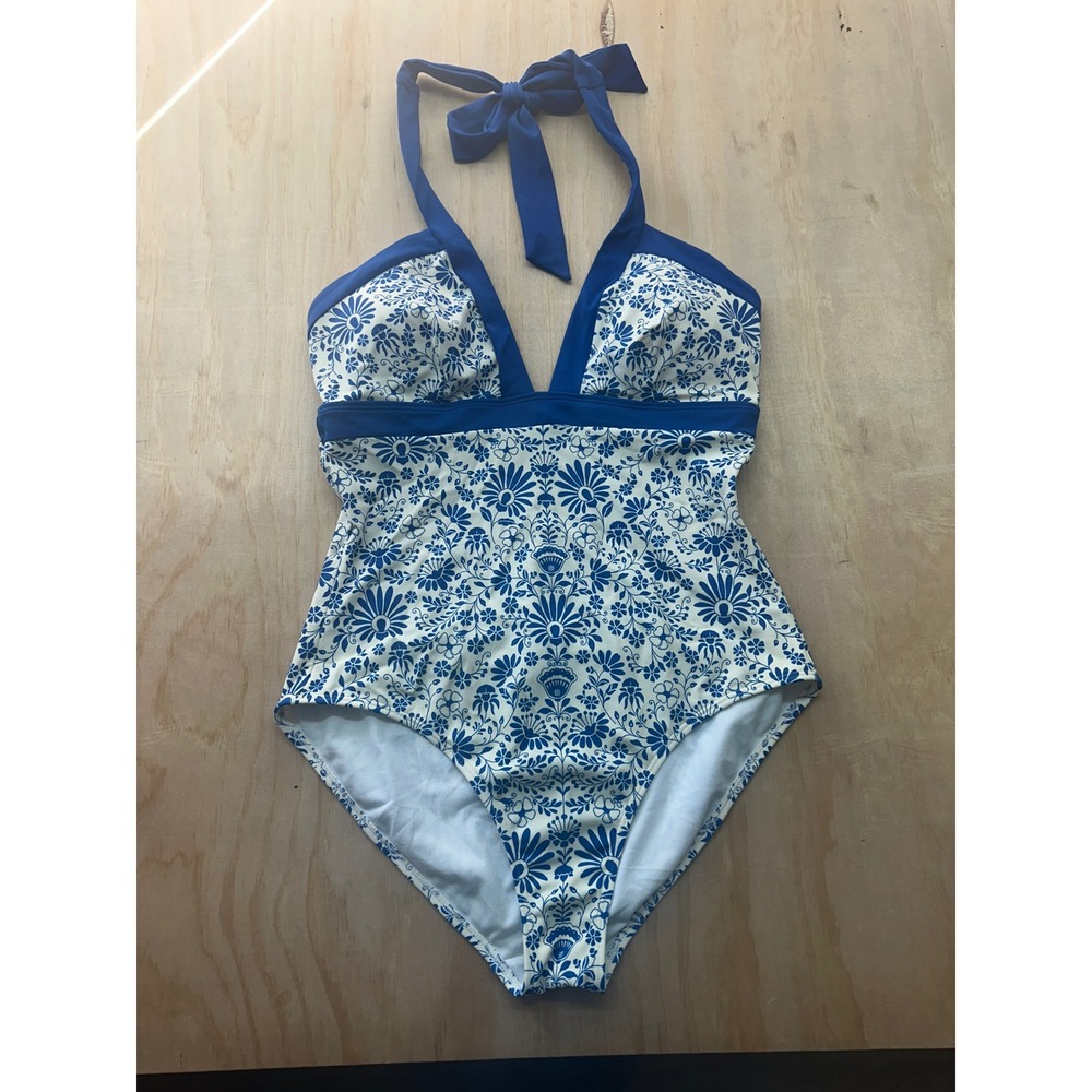 Boden Blue and White Floral One Piece Swimsuit